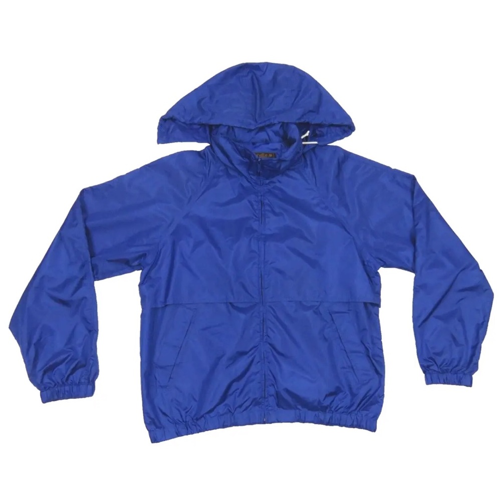 Vintage Eddie Bauer Rain Wind Hooded Blue Full Zip Windbreaker Coat Jacket L